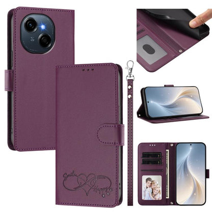 Happy Heart Pattern Magnetic Closure Vegan Leather Phone Case with Wrist Strap, For Tecno Pova 7 4G, For Tecno Spark Go 1/Go 2025, For Tecno Camon 40 Pro 4G Global, For Tecno Camon 40 Premier, For Tecno Camon 40, For Tecno Spark 30C 5G/Pop 9 5G        ...