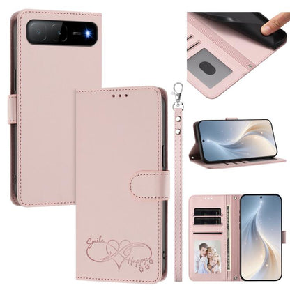 Happy Heart Pattern Magnetic Closure Vegan Leather Phone Case with Wrist Strap, For Tecno Spark 40 5G, For Tecno Spark Slim, For Tecno Spark GO 2024, For Tecno Spark 40C, For Tecno Pova 7 Pro 5G, For Tecno Spark 40 Pro+ 4G, For Tecno Spark 40 Pro 4G   ...