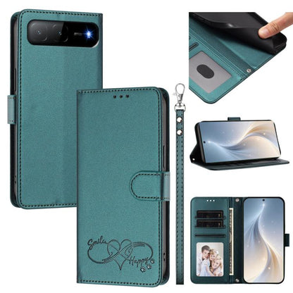 Happy Heart Pattern Magnetic Closure Vegan Leather Phone Case with Wrist Strap, For Tecno Spark 40 5G, For Tecno Spark Slim, For Tecno Spark GO 2024, For Tecno Spark 40C, For Tecno Pova 7 Pro 5G, For Tecno Spark 40 Pro+ 4G, For Tecno Spark 40 Pro 4G   ...