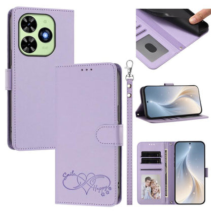 Happy Heart Pattern Magnetic Closure Vegan Leather Phone Case with Wrist Strap, For Tecno Spark 40 5G, For Tecno Spark Slim, For Tecno Spark GO 2024, For Tecno Spark 40C, For Tecno Pova 7 Pro 5G, For Tecno Spark 40 Pro+ 4G, For Tecno Spark 40 Pro 4G   ...