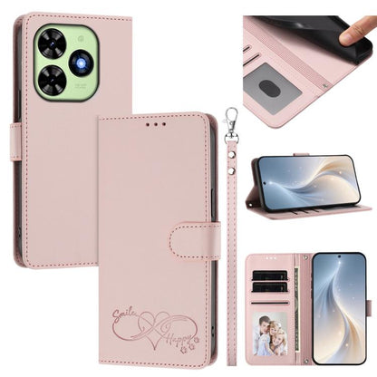 Happy Heart Pattern Magnetic Closure Vegan Leather Phone Case with Wrist Strap, For Tecno Spark 40 5G, For Tecno Spark Slim, For Tecno Spark GO 2024, For Tecno Spark 40C, For Tecno Pova 7 Pro 5G, For Tecno Spark 40 Pro+ 4G, For Tecno Spark 40 Pro 4G   ...