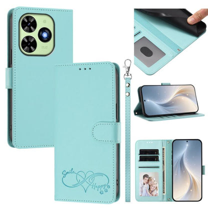 Happy Heart Pattern Magnetic Closure Vegan Leather Phone Case with Wrist Strap, For Tecno Spark 40 5G, For Tecno Spark Slim, For Tecno Spark GO 2024, For Tecno Spark 40C, For Tecno Pova 7 Pro 5G, For Tecno Spark 40 Pro+ 4G, For Tecno Spark 40 Pro 4G   ...