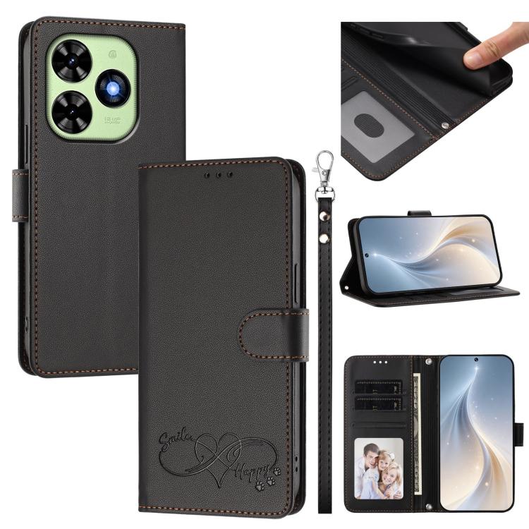 Happy Heart Pattern Magnetic Closure Vegan Leather Phone Case with Wrist Strap, For Tecno Spark 40 5G, For Tecno Spark Slim, For Tecno Spark GO 2024, For Tecno Spark 40C, For Tecno Pova 7 Pro 5G, For Tecno Spark 40 Pro+ 4G, For Tecno Spark 40 Pro 4G   ...