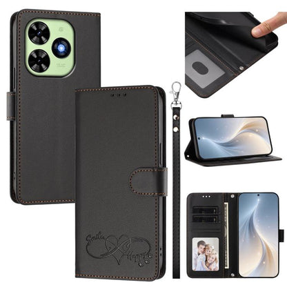 Happy Heart Pattern Magnetic Closure Vegan Leather Phone Case with Wrist Strap, For Tecno Spark 40 5G, For Tecno Spark Slim, For Tecno Spark GO 2024, For Tecno Spark 40C, For Tecno Pova 7 Pro 5G, For Tecno Spark 40 Pro+ 4G, For Tecno Spark 40 Pro 4G   ...