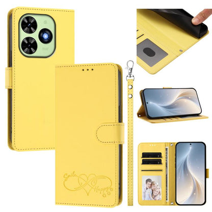 Happy Heart Pattern Magnetic Closure Vegan Leather Phone Case with Wrist Strap, For Tecno Spark 40 5G, For Tecno Spark Slim, For Tecno Spark GO 2024, For Tecno Spark 40C, For Tecno Pova 7 Pro 5G, For Tecno Spark 40 Pro+ 4G, For Tecno Spark 40 Pro 4G   ...