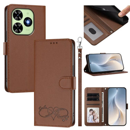Happy Heart Pattern Magnetic Closure Vegan Leather Phone Case with Wrist Strap, For Tecno Spark 40 5G, For Tecno Spark Slim, For Tecno Spark GO 2024, For Tecno Spark 40C, For Tecno Pova 7 Pro 5G, For Tecno Spark 40 Pro+ 4G, For Tecno Spark 40 Pro 4G   ...