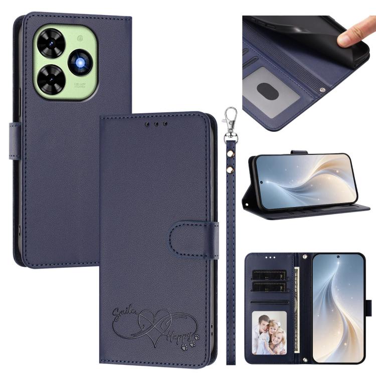 Happy Heart Pattern Magnetic Closure Vegan Leather Phone Case with Wrist Strap, For Tecno Spark 40 5G, For Tecno Spark Slim, For Tecno Spark GO 2024, For Tecno Spark 40C, For Tecno Pova 7 Pro 5G, For Tecno Spark 40 Pro+ 4G, For Tecno Spark 40 Pro 4G   ...