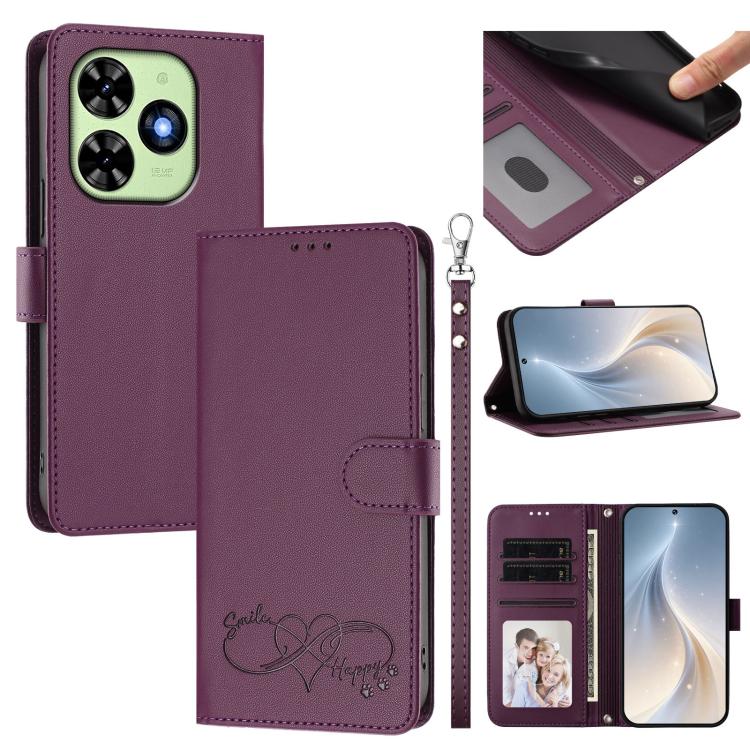 Happy Heart Pattern Magnetic Closure Vegan Leather Phone Case with Wrist Strap, For Tecno Spark 40 5G, For Tecno Spark Slim, For Tecno Spark GO 2024, For Tecno Spark 40C, For Tecno Pova 7 Pro 5G, For Tecno Spark 40 Pro+ 4G, For Tecno Spark 40 Pro 4G   ...