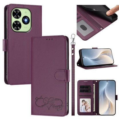 Happy Heart Pattern Magnetic Closure Vegan Leather Phone Case with Wrist Strap, For Tecno Spark 40 5G, For Tecno Spark Slim, For Tecno Spark GO 2024, For Tecno Spark 40C, For Tecno Pova 7 Pro 5G, For Tecno Spark 40 Pro+ 4G, For Tecno Spark 40 Pro 4G   ...