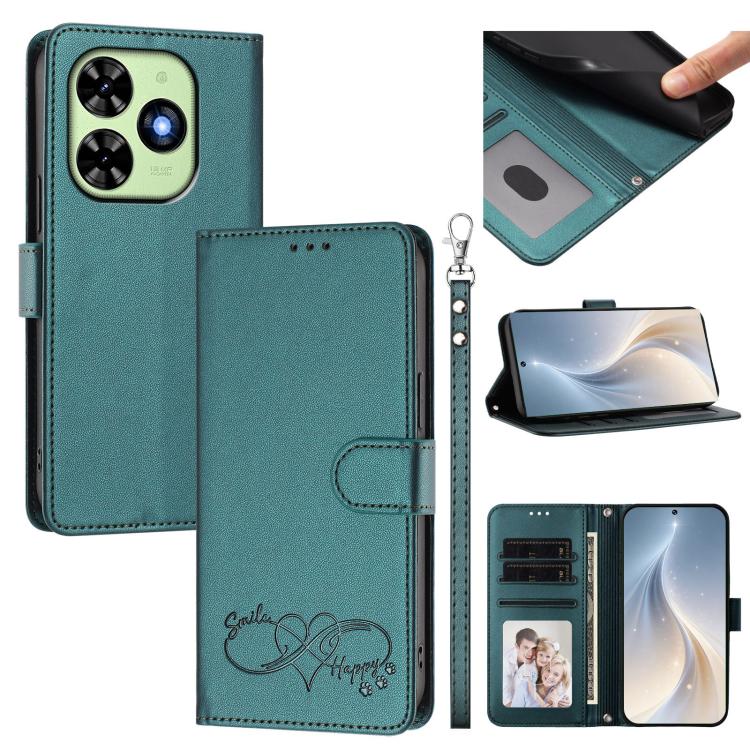 Happy Heart Pattern Magnetic Closure Vegan Leather Phone Case with Wrist Strap, For Tecno Spark 40 5G, For Tecno Spark Slim, For Tecno Spark GO 2024, For Tecno Spark 40C, For Tecno Pova 7 Pro 5G, For Tecno Spark 40 Pro+ 4G, For Tecno Spark 40 Pro 4G   ...