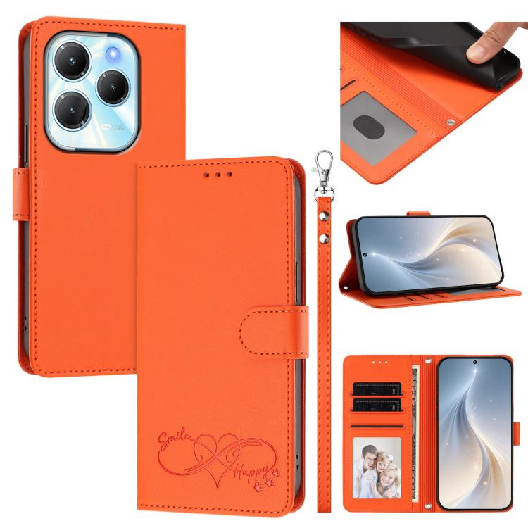 Happy Heart Pattern Magnetic Closure Vegan Leather Phone Case with Wrist Strap, For Tecno Pop 10, For Tecno Spark 20 Pro, For Tecno Spark GO 2023, For Tecno Pova 7 Neo 4G, For Tecno Spark 50 5G, For Tecno Spark 50 4G KN4, For Tecno Camon 50 Pro 4G     ...