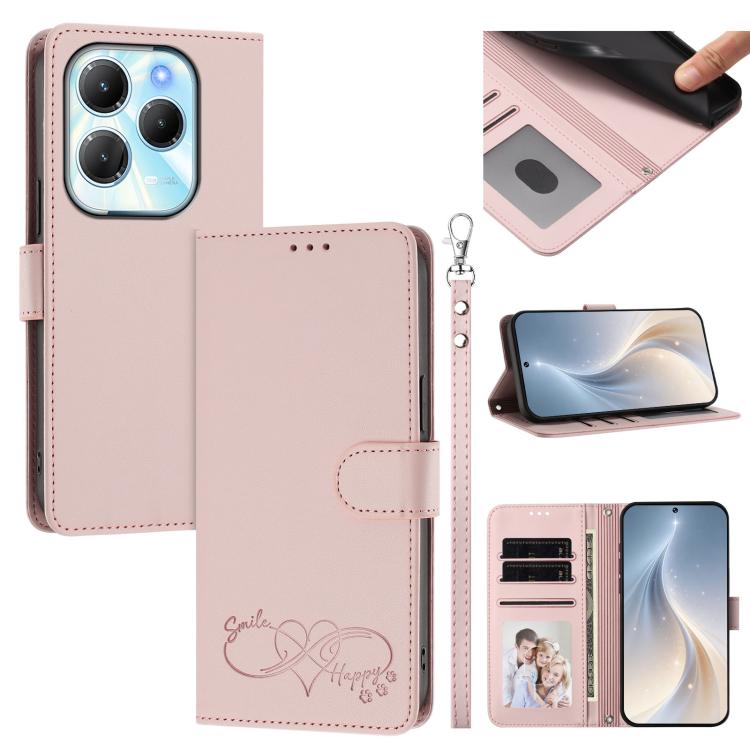 Happy Heart Pattern Magnetic Closure Vegan Leather Phone Case with Wrist Strap, For Tecno Pop 10, For Tecno Spark 20 Pro, For Tecno Spark GO 2023, For Tecno Pova 7 Neo 4G, For Tecno Spark 50 5G, For Tecno Spark 50 4G KN4, For Tecno Camon 50 Pro 4G     ...
