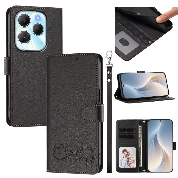 Happy Heart Pattern Magnetic Closure Vegan Leather Phone Case with Wrist Strap, For Tecno Pop 10, For Tecno Spark 20 Pro, For Tecno Spark GO 2023, For Tecno Pova 7 Neo 4G, For Tecno Spark 50 5G, For Tecno Spark 50 4G KN4, For Tecno Camon 50 Pro 4G     ...