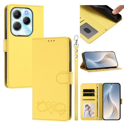 Happy Heart Pattern Magnetic Closure Vegan Leather Phone Case with Wrist Strap, For Tecno Pop 10, For Tecno Spark 20 Pro, For Tecno Spark GO 2023, For Tecno Pova 7 Neo 4G, For Tecno Spark 50 5G, For Tecno Spark 50 4G KN4, For Tecno Camon 50 Pro 4G     ...