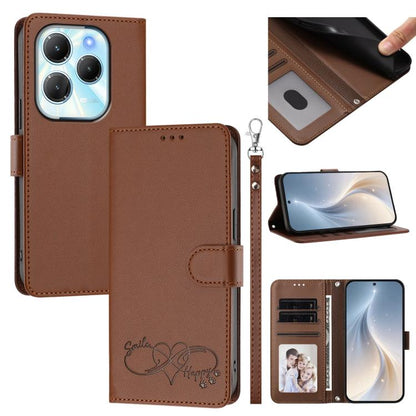 Happy Heart Pattern Magnetic Closure Vegan Leather Phone Case with Wrist Strap, For Tecno Pop 10, For Tecno Spark 20 Pro, For Tecno Spark GO 2023, For Tecno Pova 7 Neo 4G, For Tecno Spark 50 5G, For Tecno Spark 50 4G KN4, For Tecno Camon 50 Pro 4G     ...