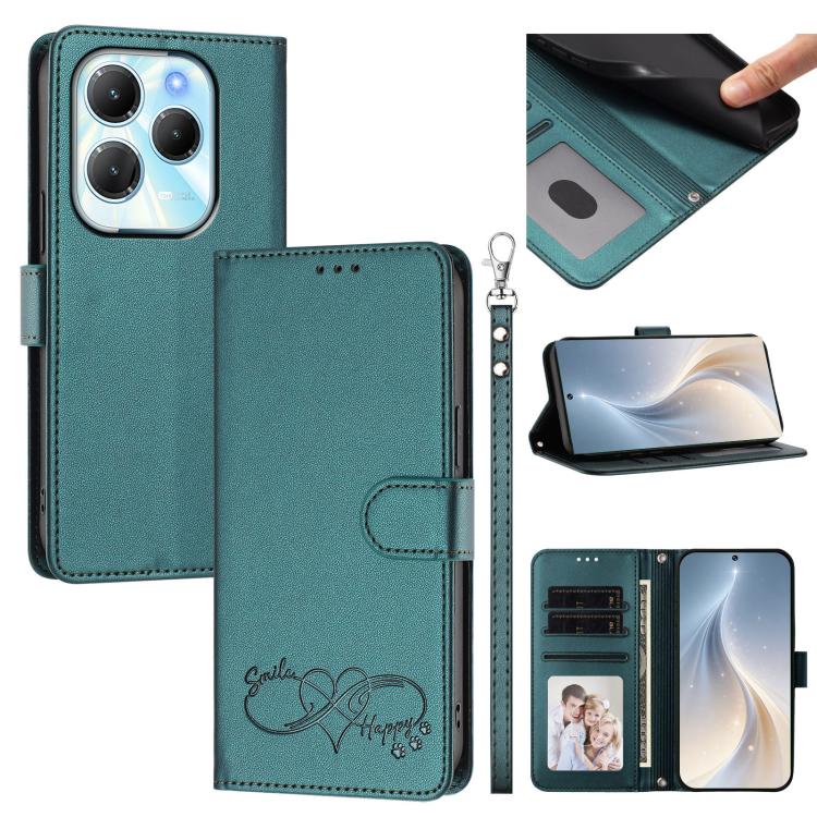 Happy Heart Pattern Magnetic Closure Vegan Leather Phone Case with Wrist Strap, For Tecno Pop 10, For Tecno Spark 20 Pro, For Tecno Spark GO 2023, For Tecno Pova 7 Neo 4G, For Tecno Spark 50 5G, For Tecno Spark 50 4G KN4, For Tecno Camon 50 Pro 4G     ...