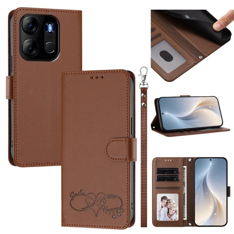 Happy Heart Pattern Magnetic Closure Vegan Leather Phone Case with Wrist Strap, For Tecno Pop 10, For Tecno Spark 20 Pro, For Tecno Spark GO 2023, For Tecno Pova 7 Neo 4G, For Tecno Spark 50 5G, For Tecno Spark 50 4G KN4, For Tecno Camon 50 Pro 4G     ...