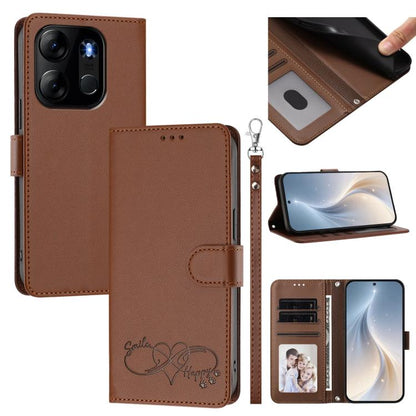 Happy Heart Pattern Magnetic Closure Vegan Leather Phone Case with Wrist Strap, For Tecno Pop 10, For Tecno Spark 20 Pro, For Tecno Spark GO 2023, For Tecno Pova 7 Neo 4G, For Tecno Spark 50 5G, For Tecno Spark 50 4G KN4, For Tecno Camon 50 Pro 4G     ...