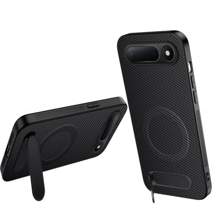 WANLONFENG Kickstand Carbon Fiber Texture Magnetic Phone Case, For Tecno Spark 50 5G