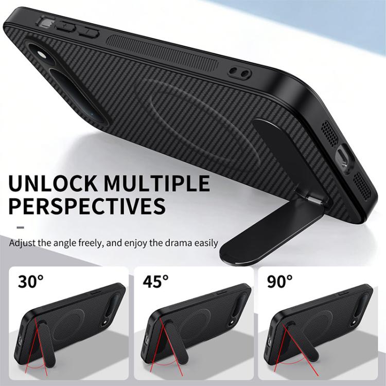 WANLONFENG Kickstand Carbon Fiber Texture Magnetic Phone Case, For Tecno Spark 50 5G