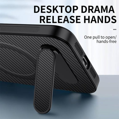 WANLONFENG Kickstand Carbon Fiber Texture Magnetic Phone Case, For Tecno Spark 50 5G