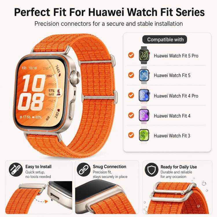 xDfind Two Section Nylon Breathable Hook And Loop Fastener Watch Band, For Huawei Watch Fit 5 / Fit 5 Pro / Fit 4