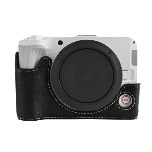 Demi-étui de protection en cuir vegan (texture Litchi) pour appareil photo, pour Canon EOS R50 V