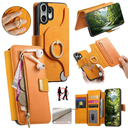 Ring Zipper Wallet RFID Blocking MagSafe Leather Phone Case, For Nothing CMF Phone 2 Pro