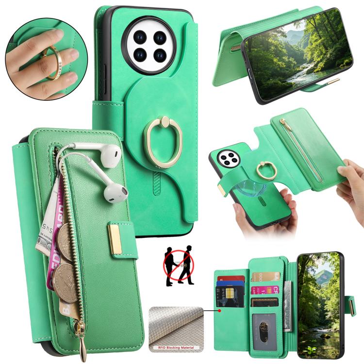 Ring Zipper Wallet RFID Blocking MagSafe Leather Phone Case, For Realme 16 Pro+ 5G, For Realme 16 Pro 5G, For Realme 15T 5G, For Realme GT 7 Pro 5G, For Realme 13 4G / 12 4G / 12+ / P1 5G, For Realme 13 Pro / 12 Pro / P1 Pro 5G