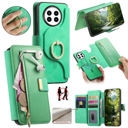 Ring Zipper Wallet RFID Blocking MagSafe Leather Phone Case, For Realme 16 Pro+ 5G, For Realme 16 Pro 5G, For Realme 15T 5G, For Realme GT 7 Pro 5G, For Realme 13 4G / 12 4G / 12+ / P1 5G, For Realme 13 Pro / 12 Pro / P1 Pro 5G
