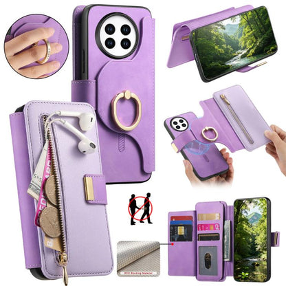Ring Zipper Wallet RFID Blocking MagSafe Leather Phone Case, For Realme 16 Pro+ 5G, For Realme 16 Pro 5G, For Realme 15T 5G, For Realme GT 7 Pro 5G, For Realme 13 4G / 12 4G / 12+ / P1 5G, For Realme 13 Pro / 12 Pro / P1 Pro 5G