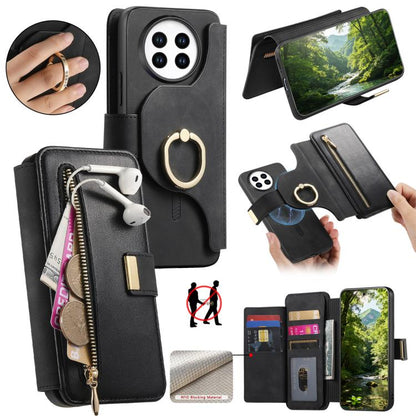 Ring Zipper Wallet RFID Blocking MagSafe Leather Phone Case, For Realme 16 Pro+ 5G, For Realme 16 Pro 5G, For Realme 15T 5G, For Realme GT 7 Pro 5G, For Realme 13 4G / 12 4G / 12+ / P1 5G, For Realme 13 Pro / 12 Pro / P1 Pro 5G