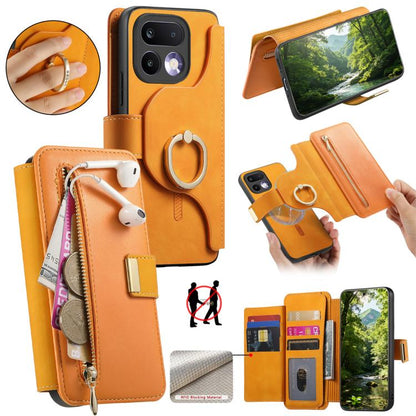 Ring Zipper Wallet RFID Blocking MagSafe Leather Phone Case, For Realme 16 Pro+ 5G, For Realme 16 Pro 5G, For Realme 15T 5G, For Realme GT 7 Pro 5G, For Realme 13 4G / 12 4G / 12+ / P1 5G, For Realme 13 Pro / 12 Pro / P1 Pro 5G