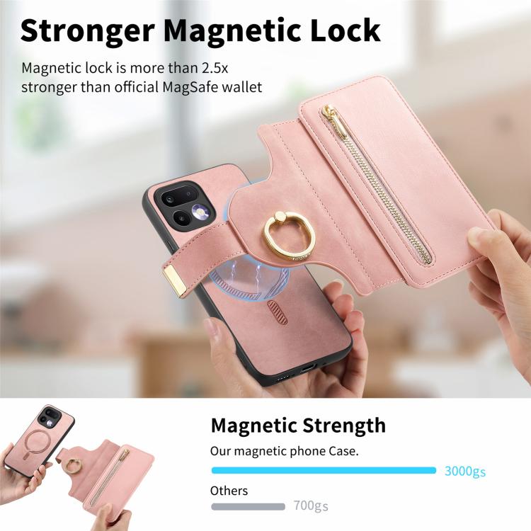 Ring Zipper Wallet RFID Blocking MagSafe Leather Phone Case, For Realme 16 Pro+ 5G, For Realme 16 Pro 5G, For Realme 15T 5G, For Realme GT 7 Pro 5G, For Realme 13 4G / 12 4G / 12+ / P1 5G, For Realme 13 Pro / 12 Pro / P1 Pro 5G