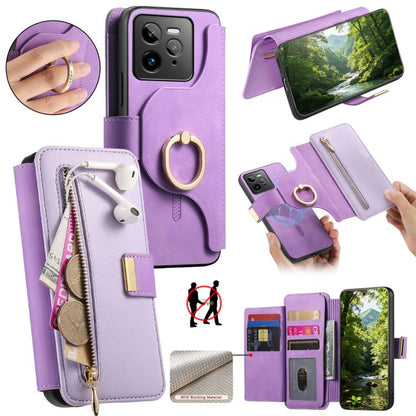 Ring Zipper Wallet RFID Blocking MagSafe Leather Phone Case, For Realme 16 Pro+ 5G, For Realme 16 Pro 5G, For Realme 15T 5G, For Realme GT 7 Pro 5G, For Realme 13 4G / 12 4G / 12+ / P1 5G, For Realme 13 Pro / 12 Pro / P1 Pro 5G
