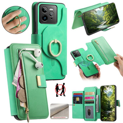 Ring Zipper Wallet RFID Blocking MagSafe Leather Phone Case, For Realme 16 Pro+ 5G, For Realme 16 Pro 5G, For Realme 15T 5G, For Realme GT 7 Pro 5G, For Realme 13 4G / 12 4G / 12+ / P1 5G, For Realme 13 Pro / 12 Pro / P1 Pro 5G