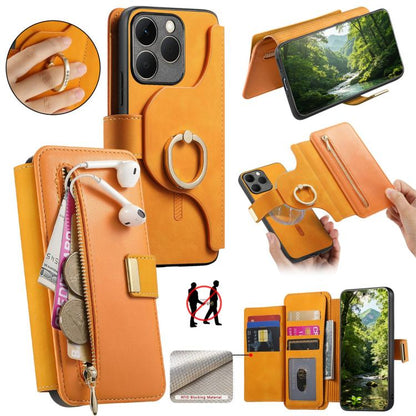 Ring Zipper Wallet RFID Blocking MagSafe Leather Phone Case, For Realme 16 Pro+ 5G, For Realme 16 Pro 5G, For Realme 15T 5G, For Realme GT 7 Pro 5G, For Realme 13 4G / 12 4G / 12+ / P1 5G, For Realme 13 Pro / 12 Pro / P1 Pro 5G