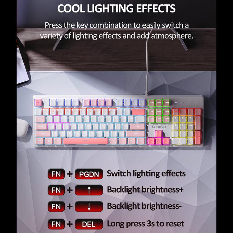 Lenovo GK10 RGB 104 Keys Wired Mechanical Keyboard, Tea Axis, Red Axis, Blue Axis