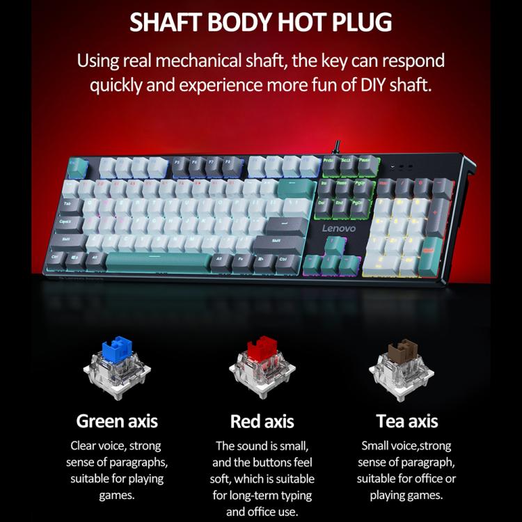Lenovo GK10 RGB 104 Keys Wired Mechanical Keyboard, Tea Axis, Red Axis, Blue Axis