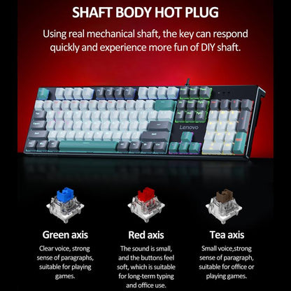 Lenovo GK10 RGB 104 Keys Wired Mechanical Keyboard, Tea Axis, Red Axis, Blue Axis