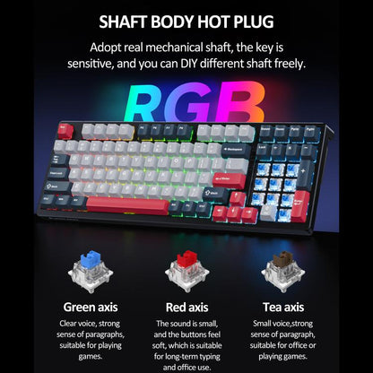 Lenovo GK10 RGB 98 Keys Three Modes Wireless Mechanical Keyboard, Tea Axis, Red Axis, Blue Axis