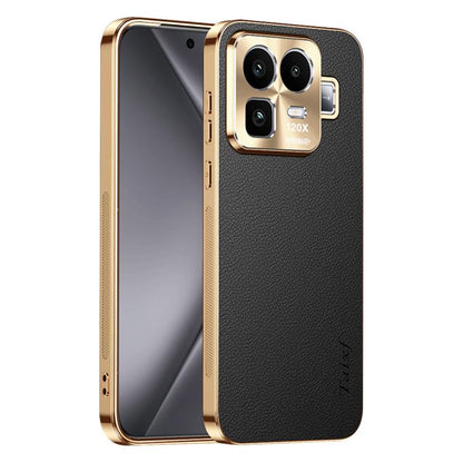 Electroplated Frame Litchi Texture PC + TPU Vegan Leather Phone Case, For Realme Neo8 5G