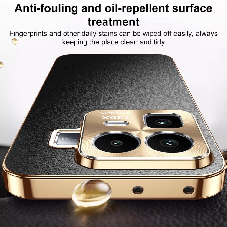 Electroplated Frame Litchi Texture PC + TPU Vegan Leather Phone Case, For Realme Neo8 5G