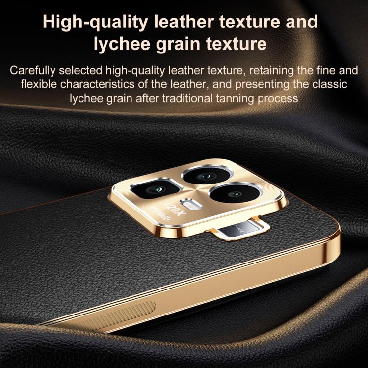 Electroplated Frame Litchi Texture PC + TPU Vegan Leather Phone Case, For Realme Neo8 5G