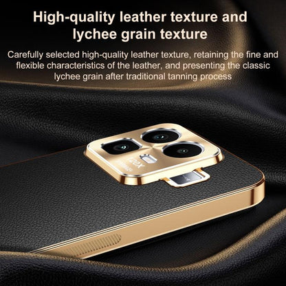 Electroplated Frame Litchi Texture PC + TPU Vegan Leather Phone Case, For Realme Neo8 5G