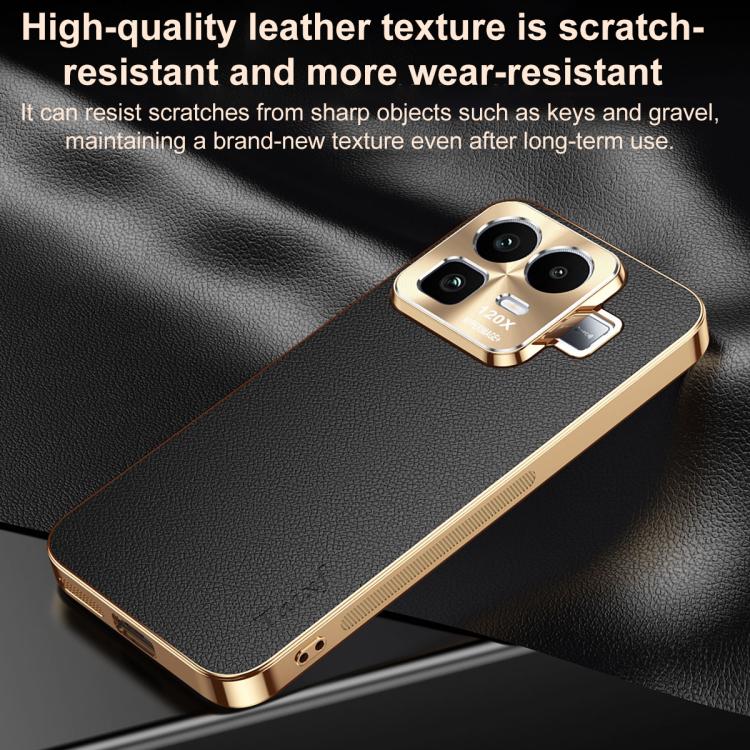 Electroplated Frame Litchi Texture PC + TPU Vegan Leather Phone Case, For Realme Neo8 5G