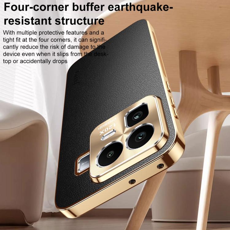 Electroplated Frame Litchi Texture PC + TPU Vegan Leather Phone Case, For Realme Neo8 5G