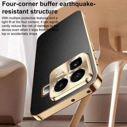 Electroplated Frame Litchi Texture PC + TPU Vegan Leather Phone Case, For Realme Neo8 5G