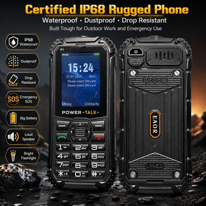 Téléphone robuste HP219 IP68, 2,4 pouces, SC6531E, Réseau : 2G, BT, FM, SOS, Lampe de poche, prise EU, prise US, prise UK
