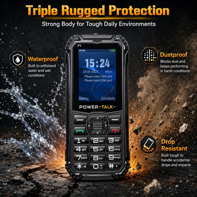 Téléphone robuste HP219 IP68, 2,4 pouces, SC6531E, Réseau : 2G, BT, FM, SOS, Lampe de poche, prise EU, prise US, prise UK